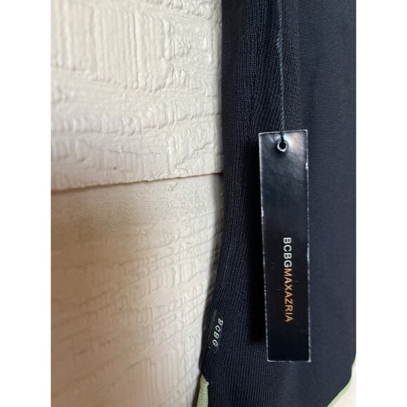 BCBGMAXAZRIA women Knit Shell Tank Top size Large Black & Moss Green Piping $130 - Picture 5 of 7